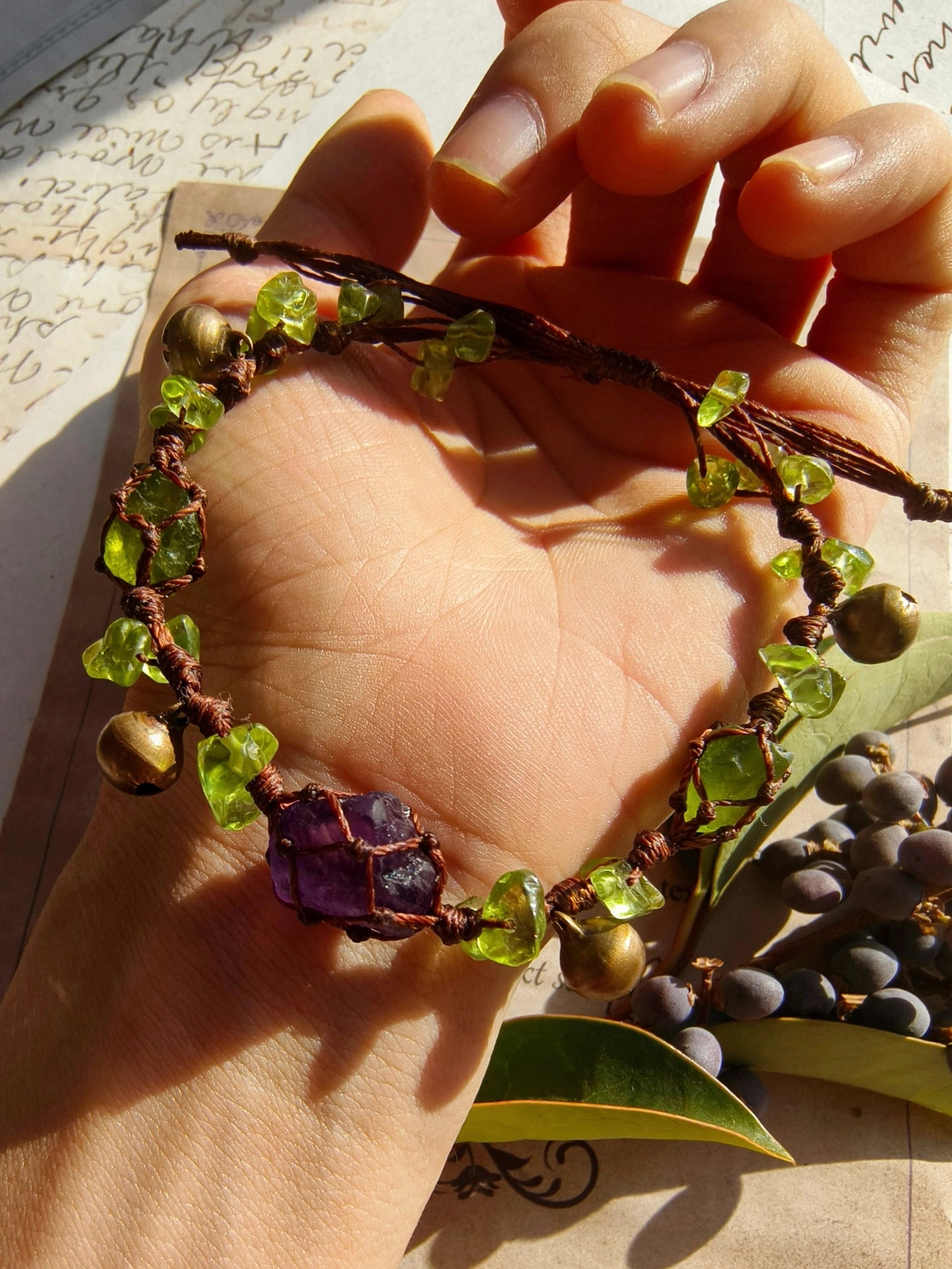 Peridot Crystal & Amethyst Bracelet