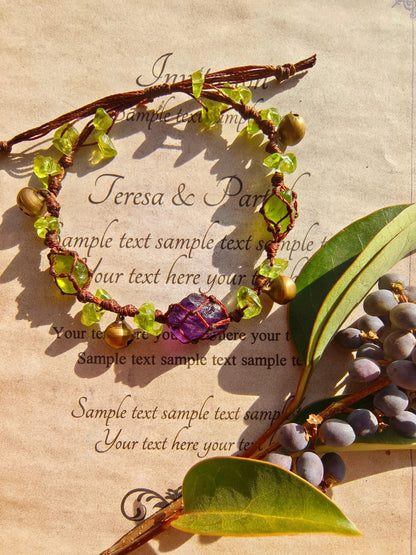 Peridot Crystal & Amethyst Bracelet