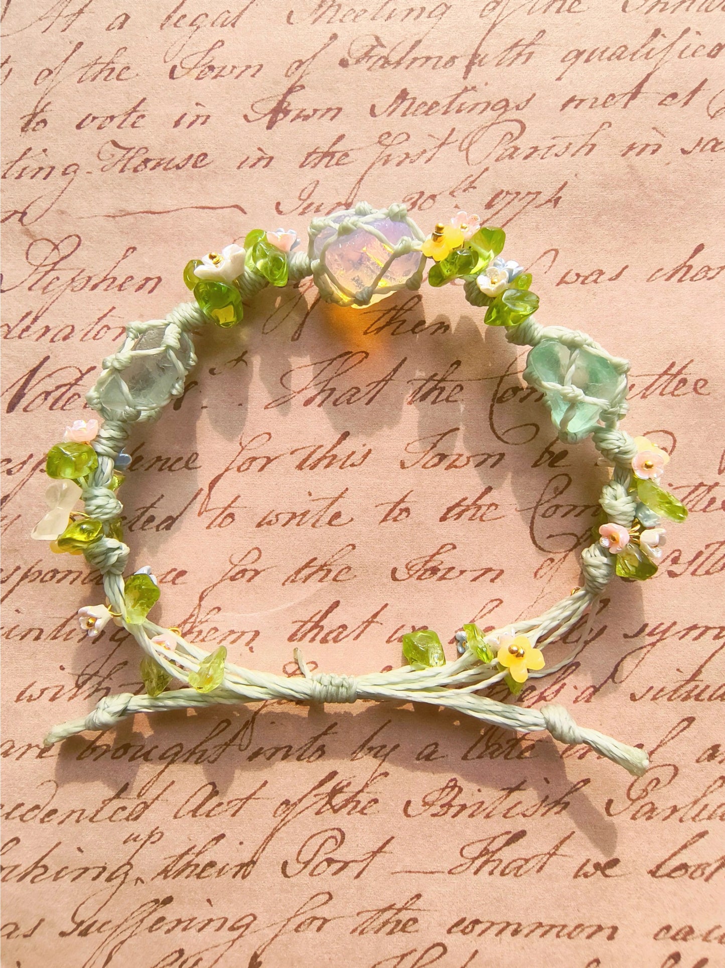 Pink Opalite & Green Fluorite Bracelet