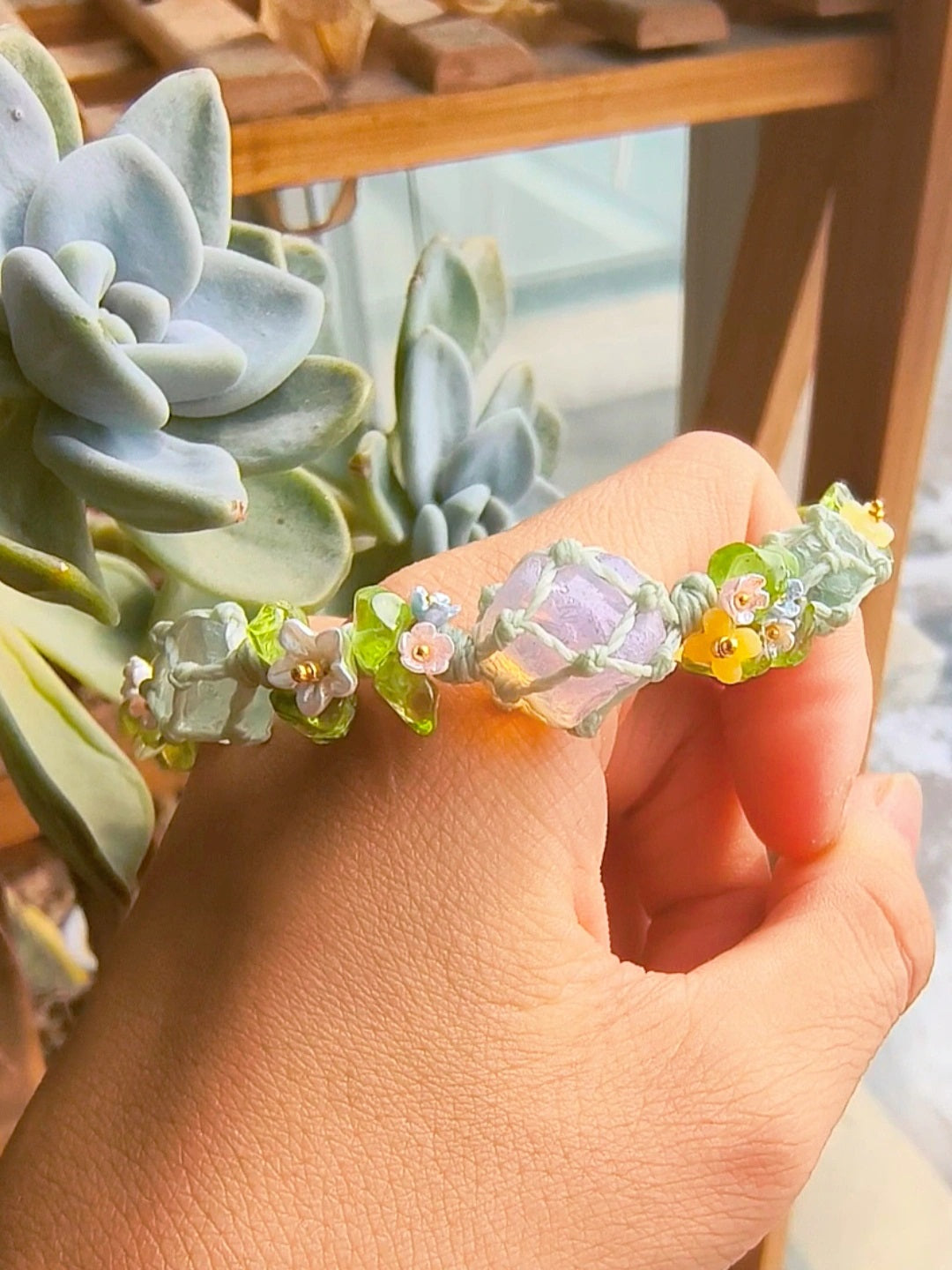 Pink Opalite & Green Fluorite Bracelet